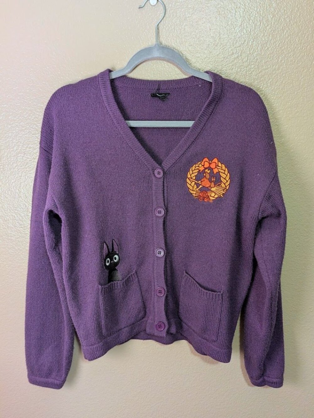 Kiki's Delivery Service Cardigan Sweater Woman's M/L Studio Ghibli Purple Fall